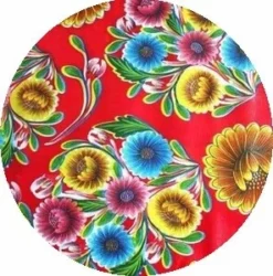 Rond Mexicaans Tafelzeil Floral Rood (120cm)