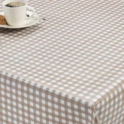 Ovaal Tafelzeil Ruitje Taupe Paty