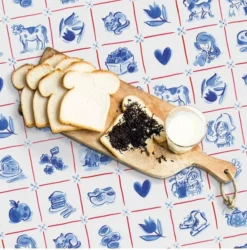 Ovaal Tafelzeil Blond Amsterdam Delftsblauw Met Rood