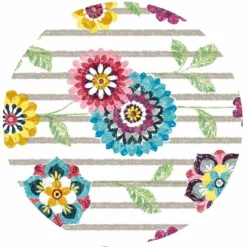 Rond Tafelzeil Bloemen En Grijze Lijnen (140cm)