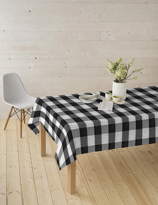 Wasbaar Tafelzeil Geblokt Wit/grijs/zwart 2 Wasbaar Tafelzeil Geblokt Wit/grijs/zwart - Afbeelding 2