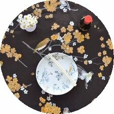 Rond Tafelzeil Sakura Bloesem Zwart (140cm)