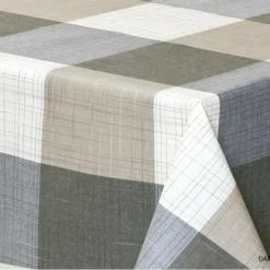 Wasbaar Tafelzeil Geblokt Wit/grijs/bruin